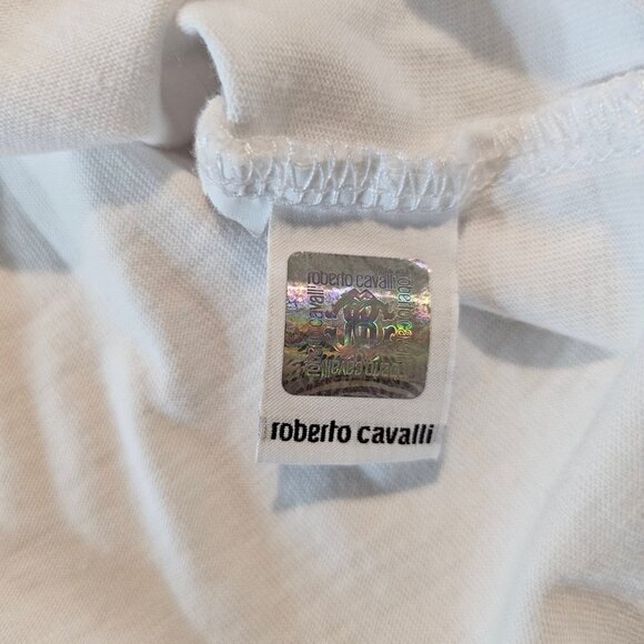 Robert Cavalli White Logo Tee Shirt - Size Medium - Picture 5 of 5